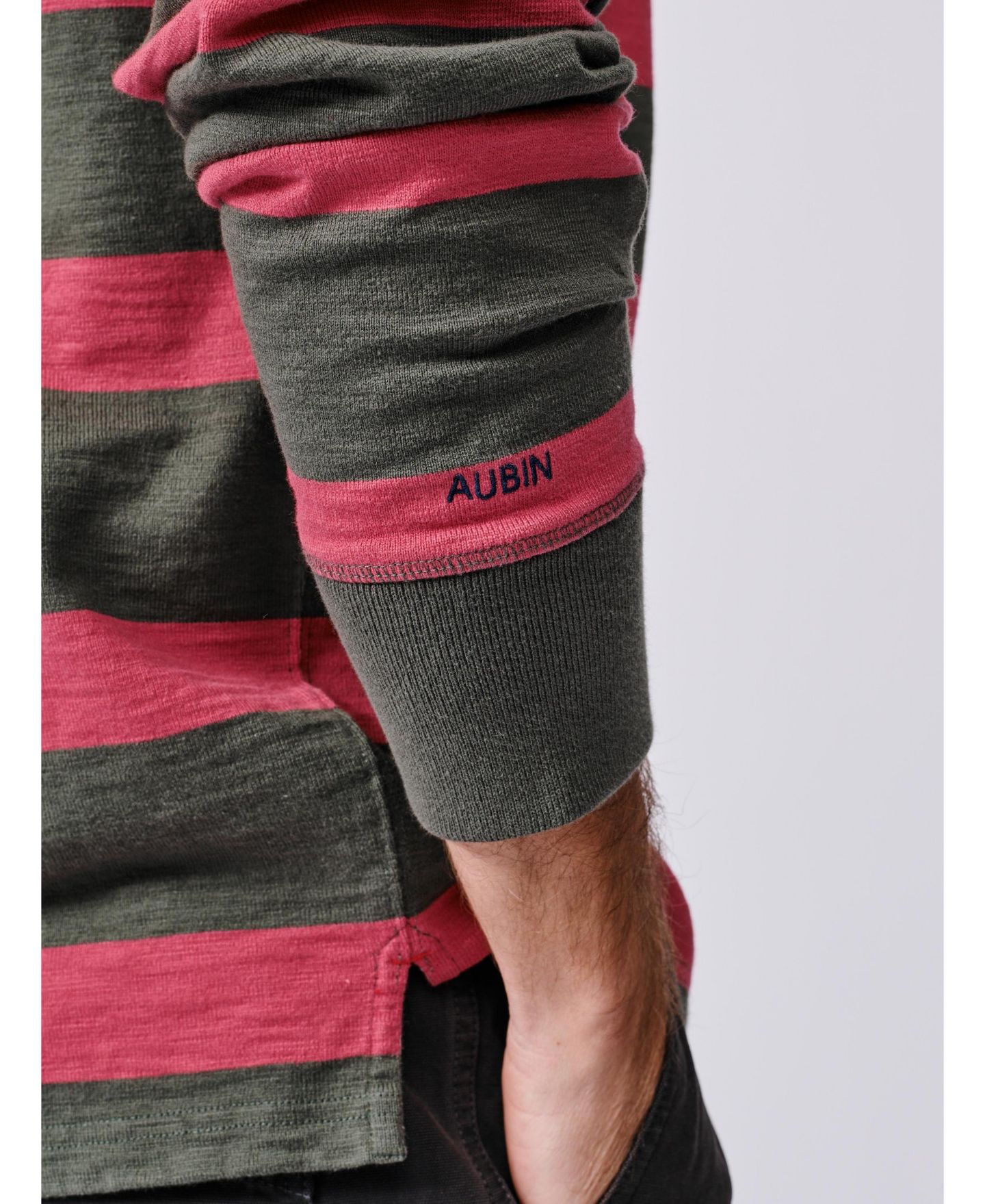 Мужская рубашка Aubin Irnham Long Sleeve Collared Rugby Shirt, цвет: Хаки / Потёртый розовый — фото 4