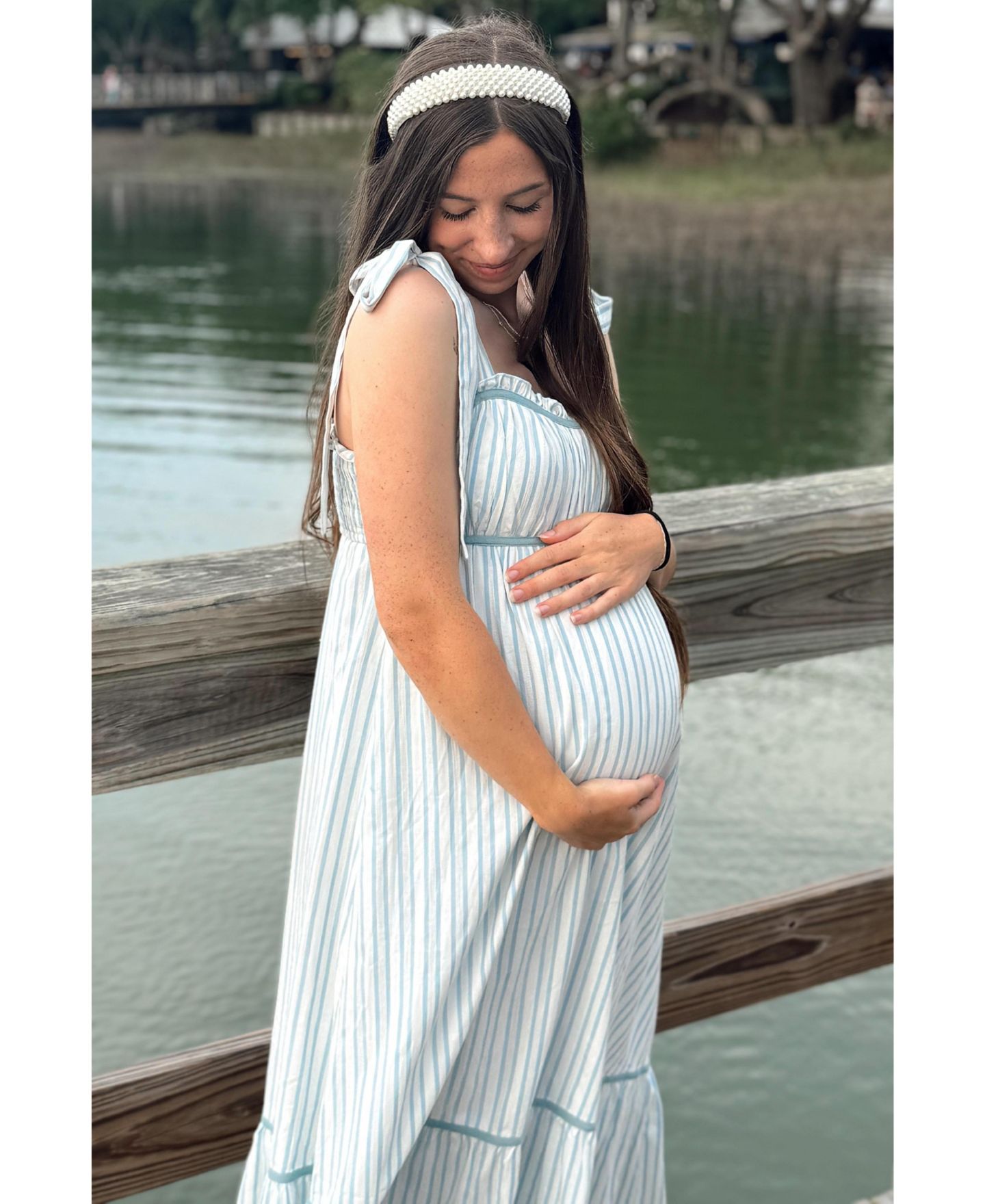 Женское платье Pinkblush Ivory Striped Bow-Tie Maxi, цвет: Слоновая кость — фото 4