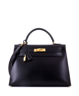 Kelly 32 Handbag Black Box Calf with Gold Hardware