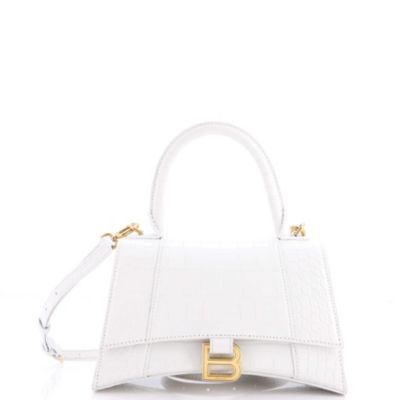 Small Hourglass Top Handle Bag Embossed Leather
