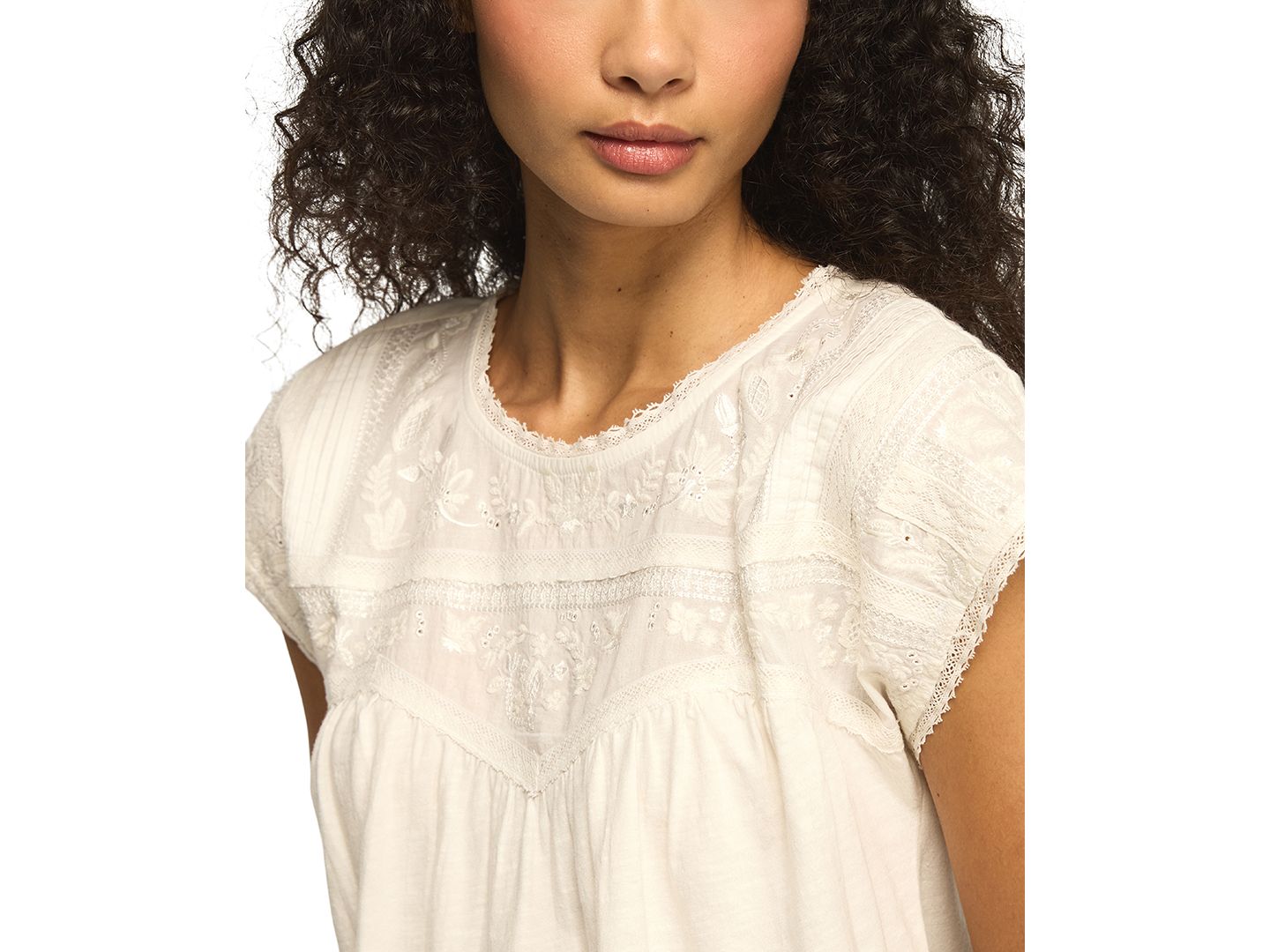 Женский топ Lucky Brand Embroidered Yoke Cotton Top, цвет: Белый — фото 4