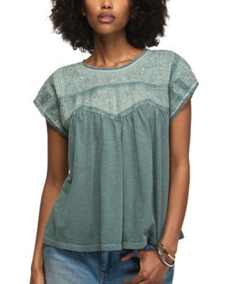 Women's Embroidered Yoke Cotton Top