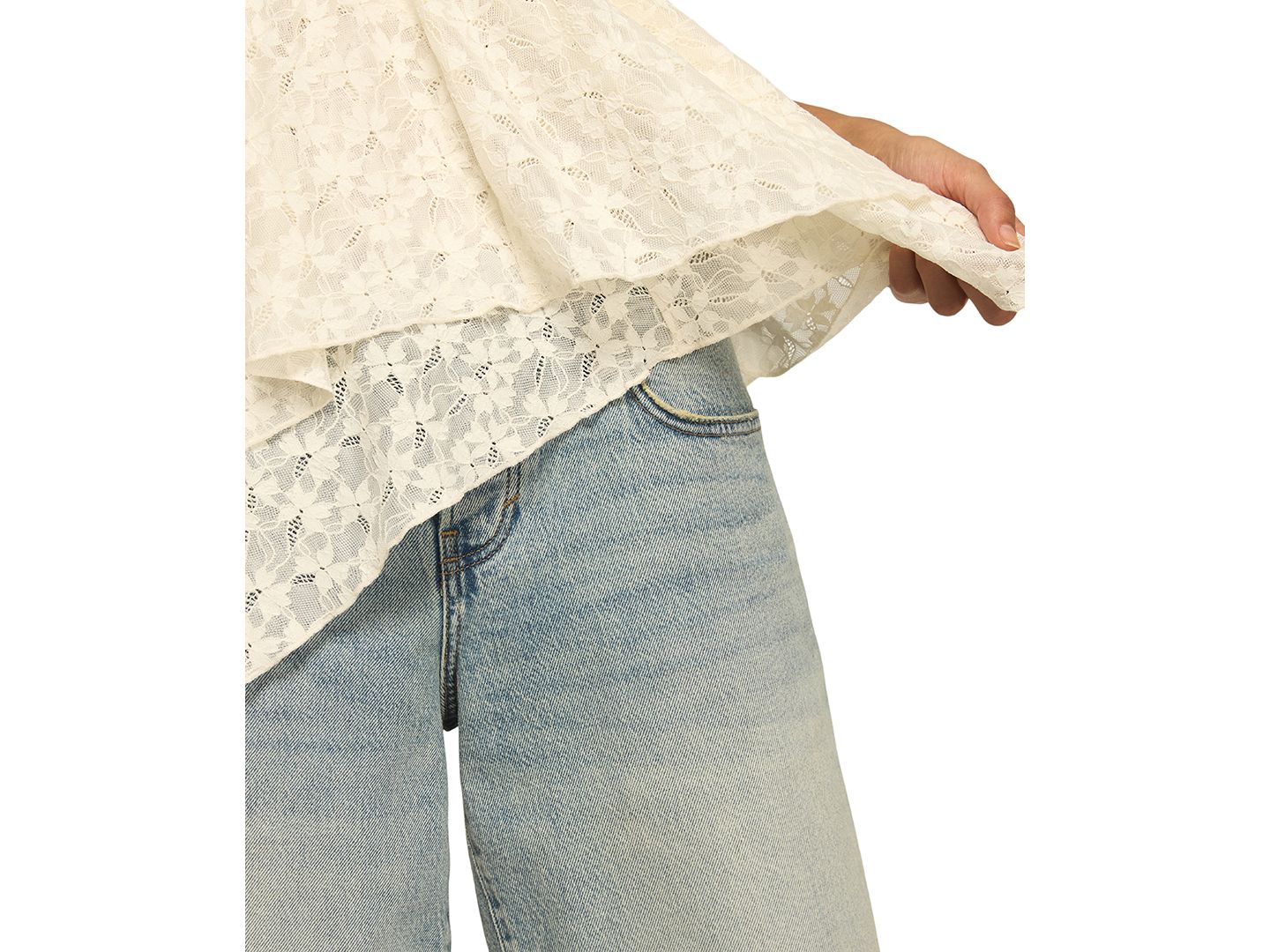 Женский топ Lucky Brand Lace Detail Flutter-Sleeve Scoop Neck, цвет: Молочный — фото 4