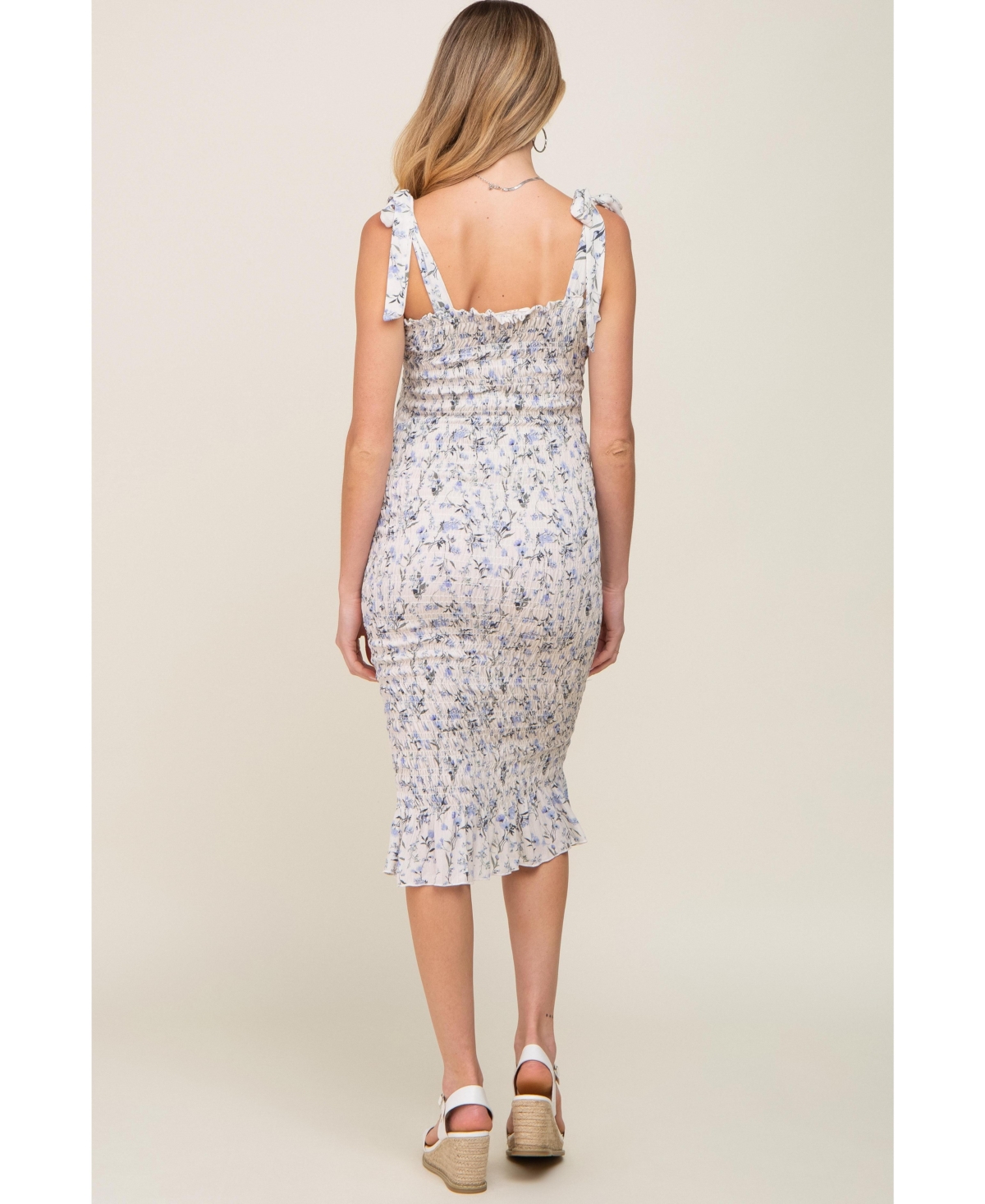 Pinkblush Light Blue Floral Smocked Fitted Maternity Dress
