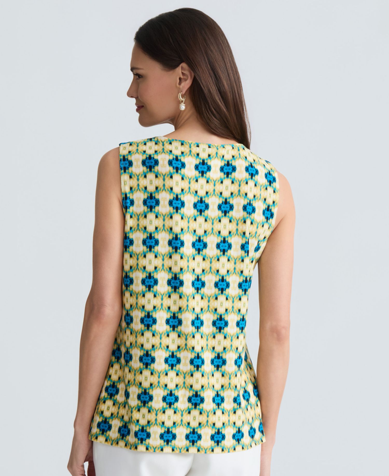 Women's Printed Sleeveless Keyhole Top, Regular & Petite