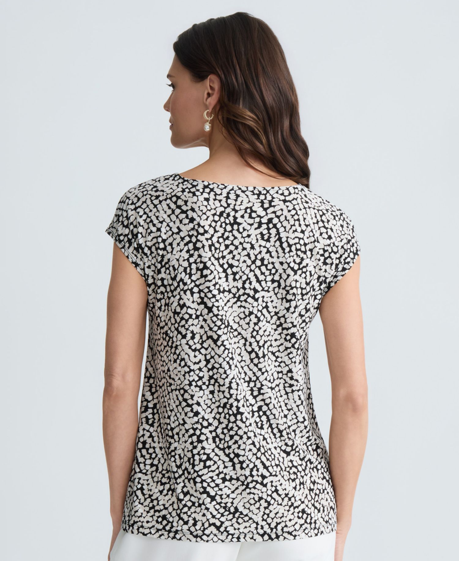 Women's Cap-Sleeve Printed Jersey Knot Neck Top
