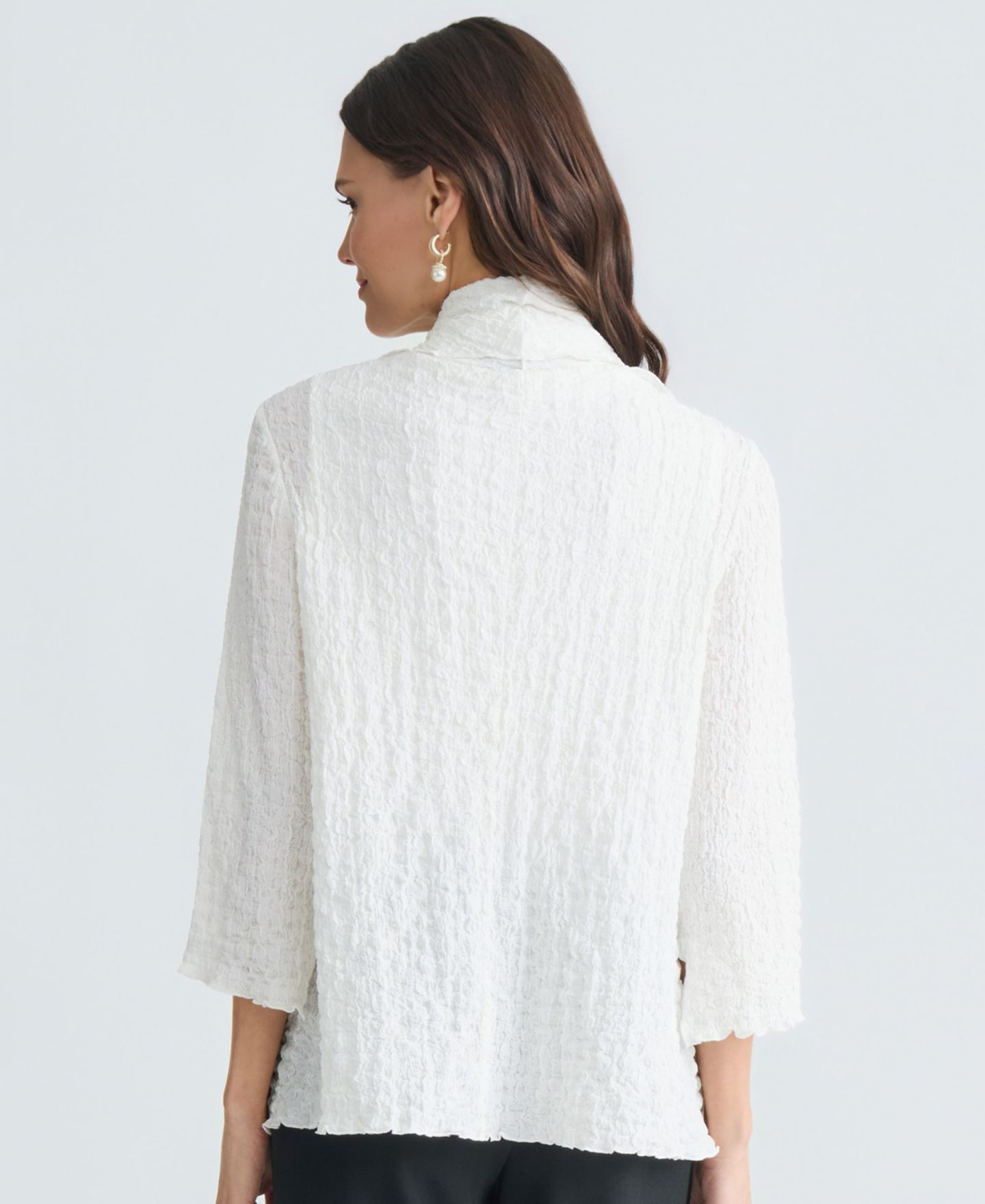 Женская куртка Kasper 3/4-Sleeve Crinkle Knit Open-Front, цвет: Ванильный ледяной — фото 7