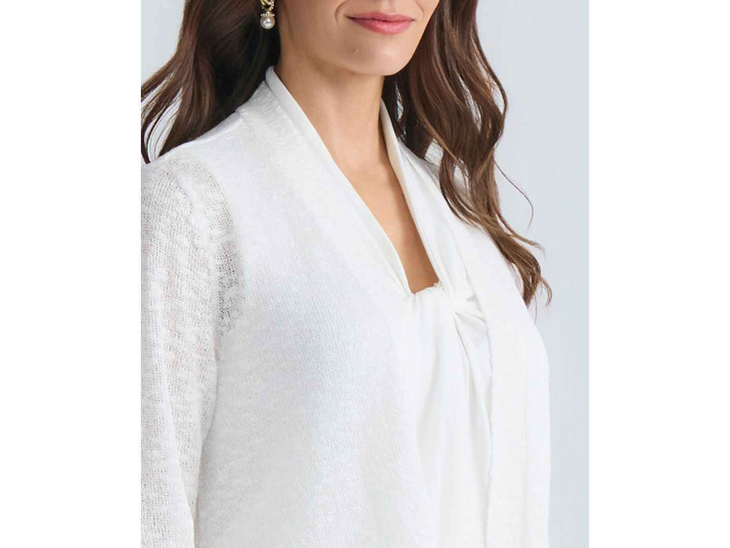 Женский кардиган Kasper Open-Front Long-Sleeve Cardigan, цвет: Ванильный ледяной — фото 8