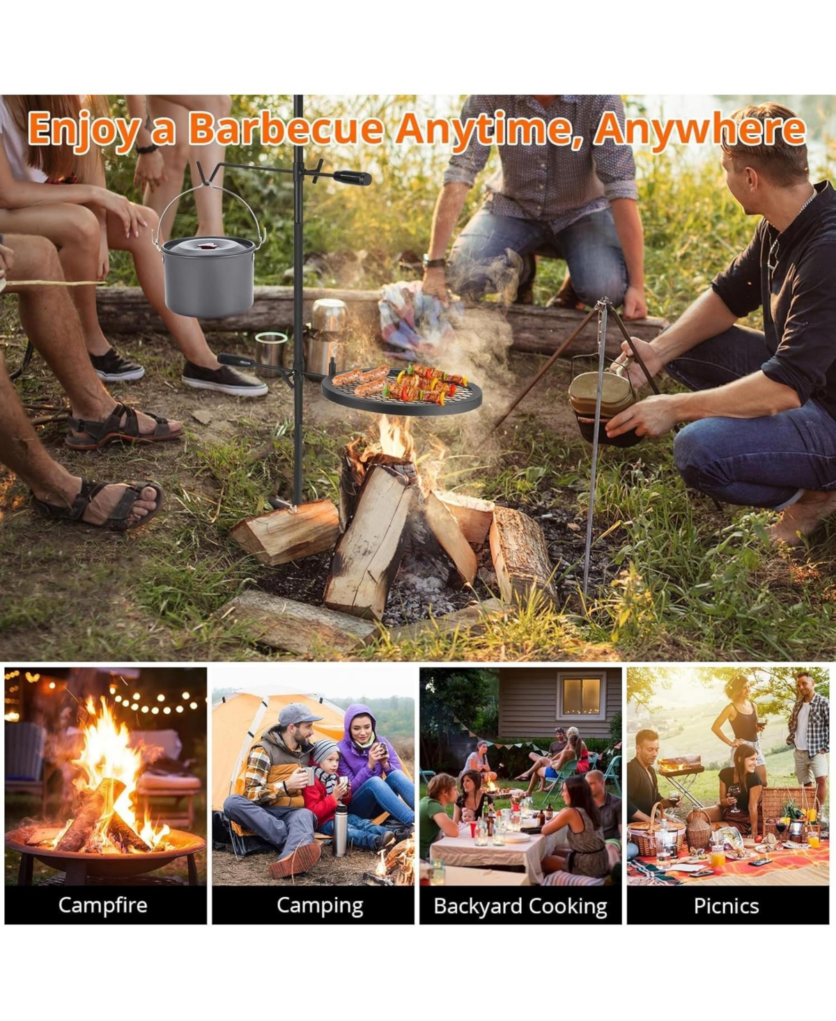 Xo Campfire Grill Grate, 13.4" x 13.4", Heavy Duty Steel Open Fire Grill Stand for Camping Bbq