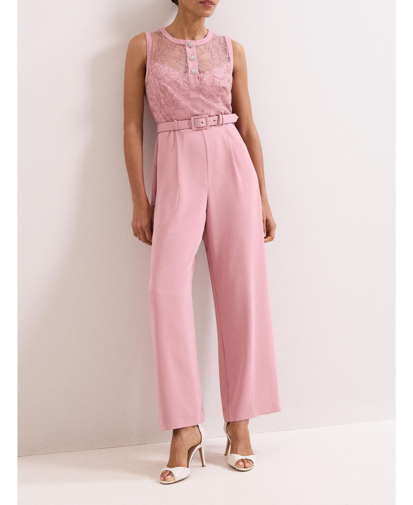 Женский комбинезон Phase Eight Ivanna Lace Bodice Belted Jumpsuit, цвет: Средний розовый — фото 7