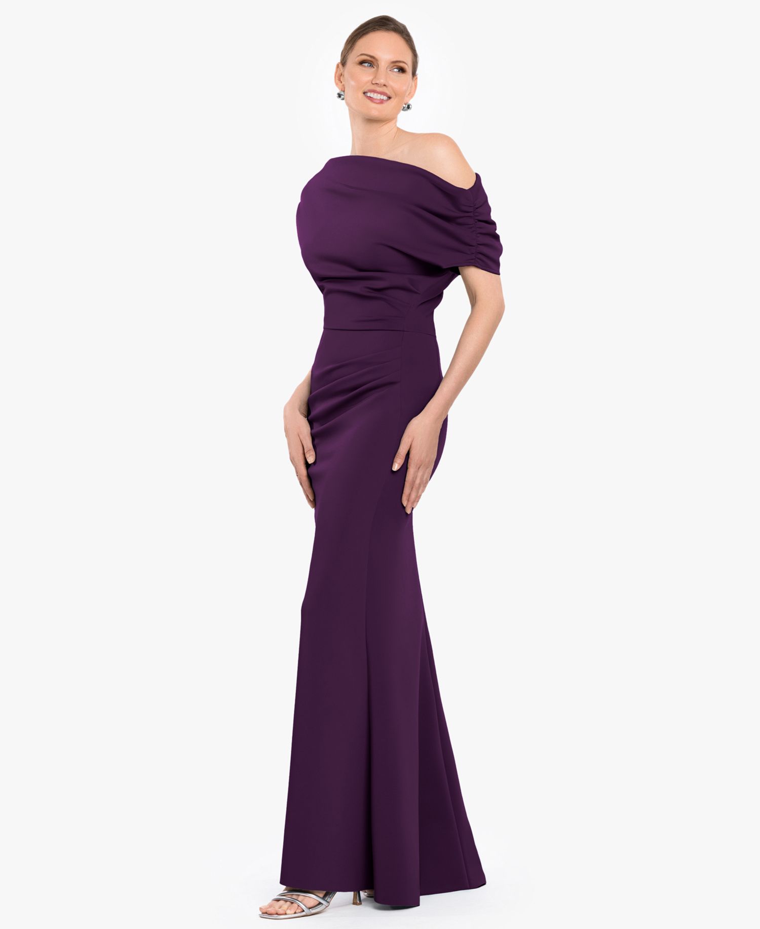 Women's Off-The-Shoulder Ruched Scuba Long Dress