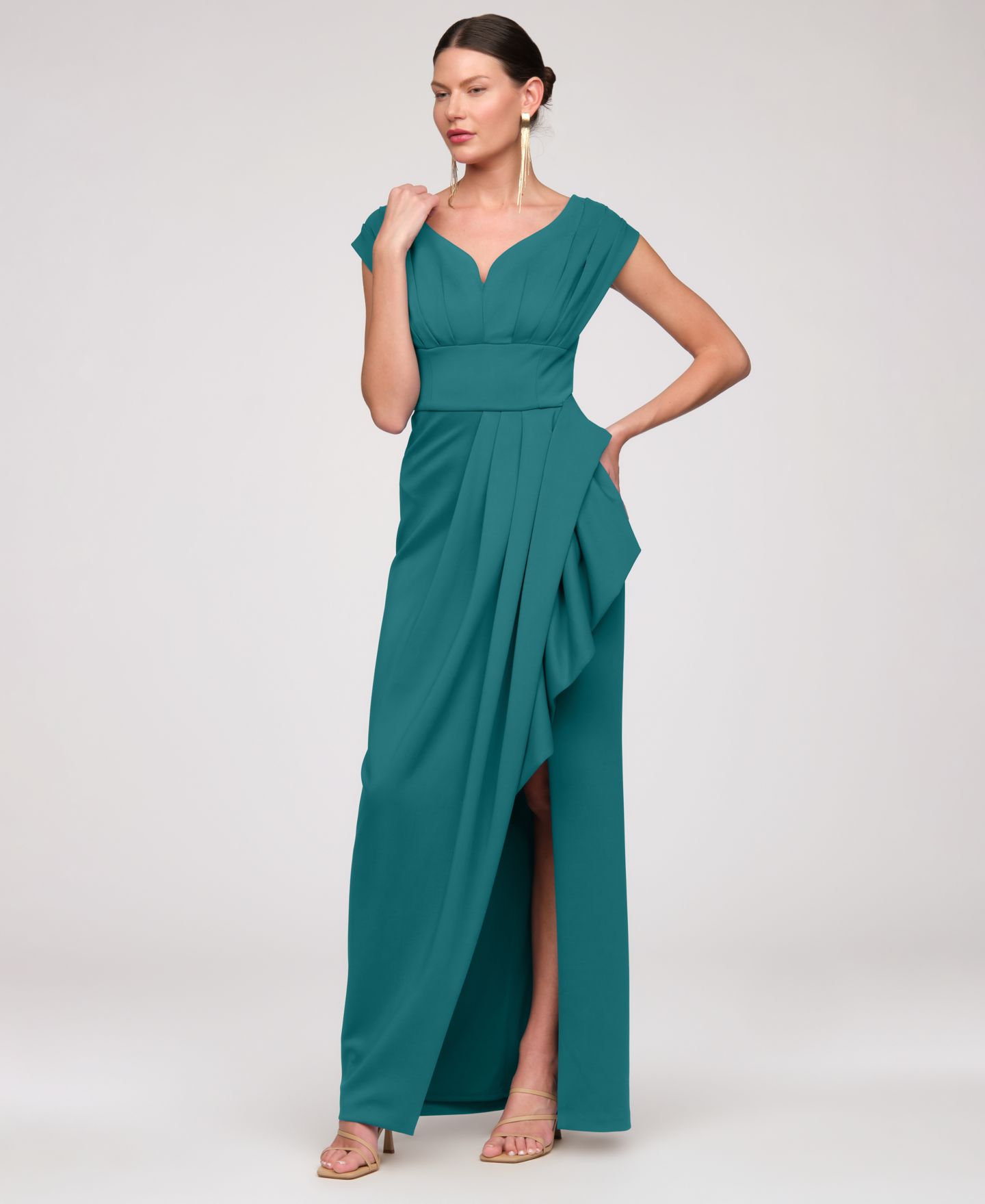 Женское платье JS Collections Column V-Neck Gown, цвет: Глубокий морской — фото 6