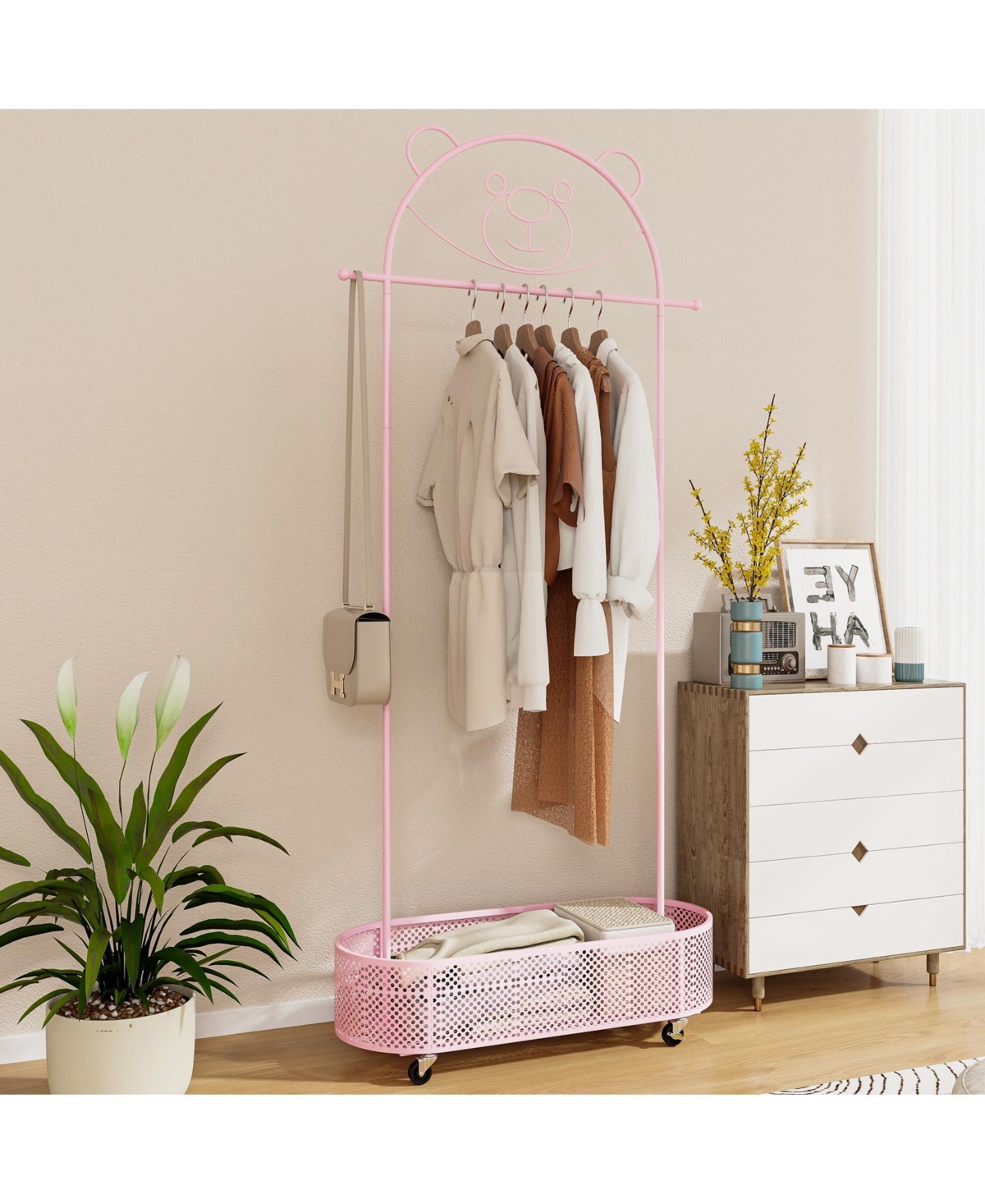 Slickblue Adjustable Kids Clothing Rack with Heights and Wheels