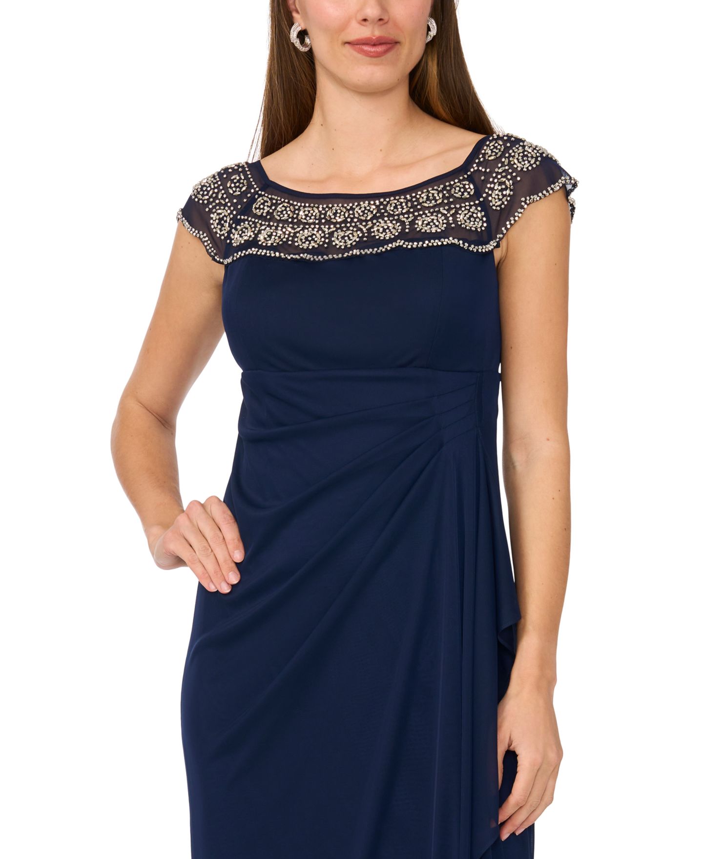 Женские платья MSK Crewneck Evening Mesh Gown, цвет: Тёмно-синий — фото 3
