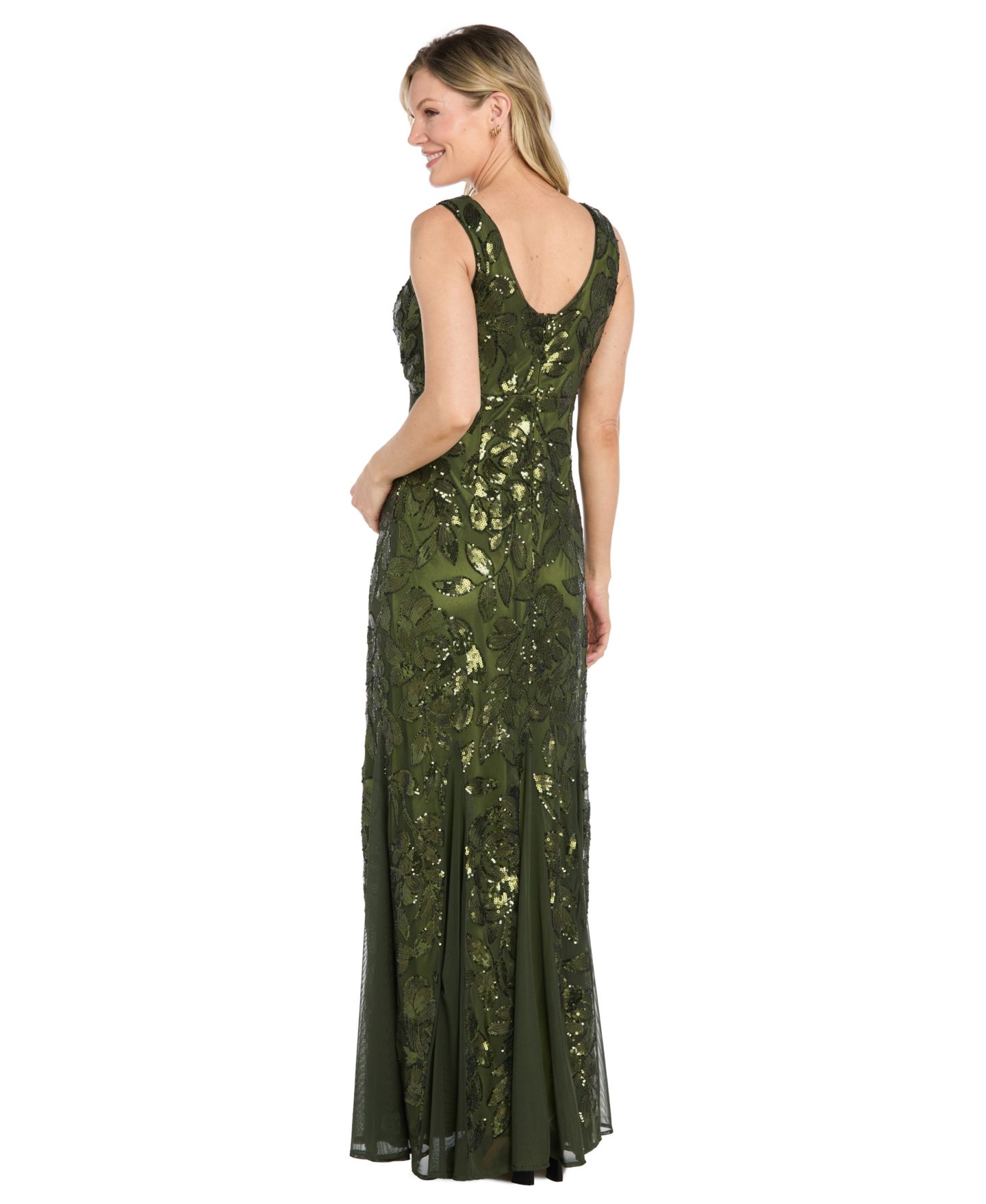 Женское платье R & M Richards Petite Floral Sequin Beaded Gown, цвет: Оливковый — фото 3