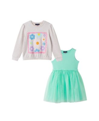 Toddler Girls Chenille Floral Sweatshirt and Tulle Tank Dress Set