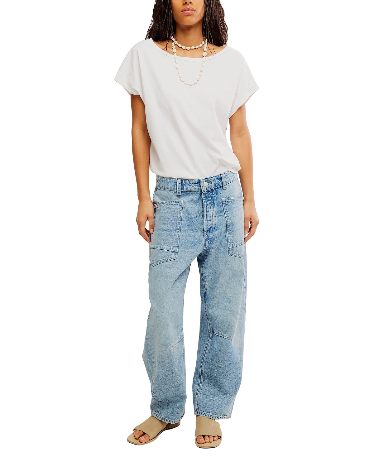 Free People Women's Cotton Minimalist Moxie Boyfriend Jeans view 2 — MAYCSS fashion products