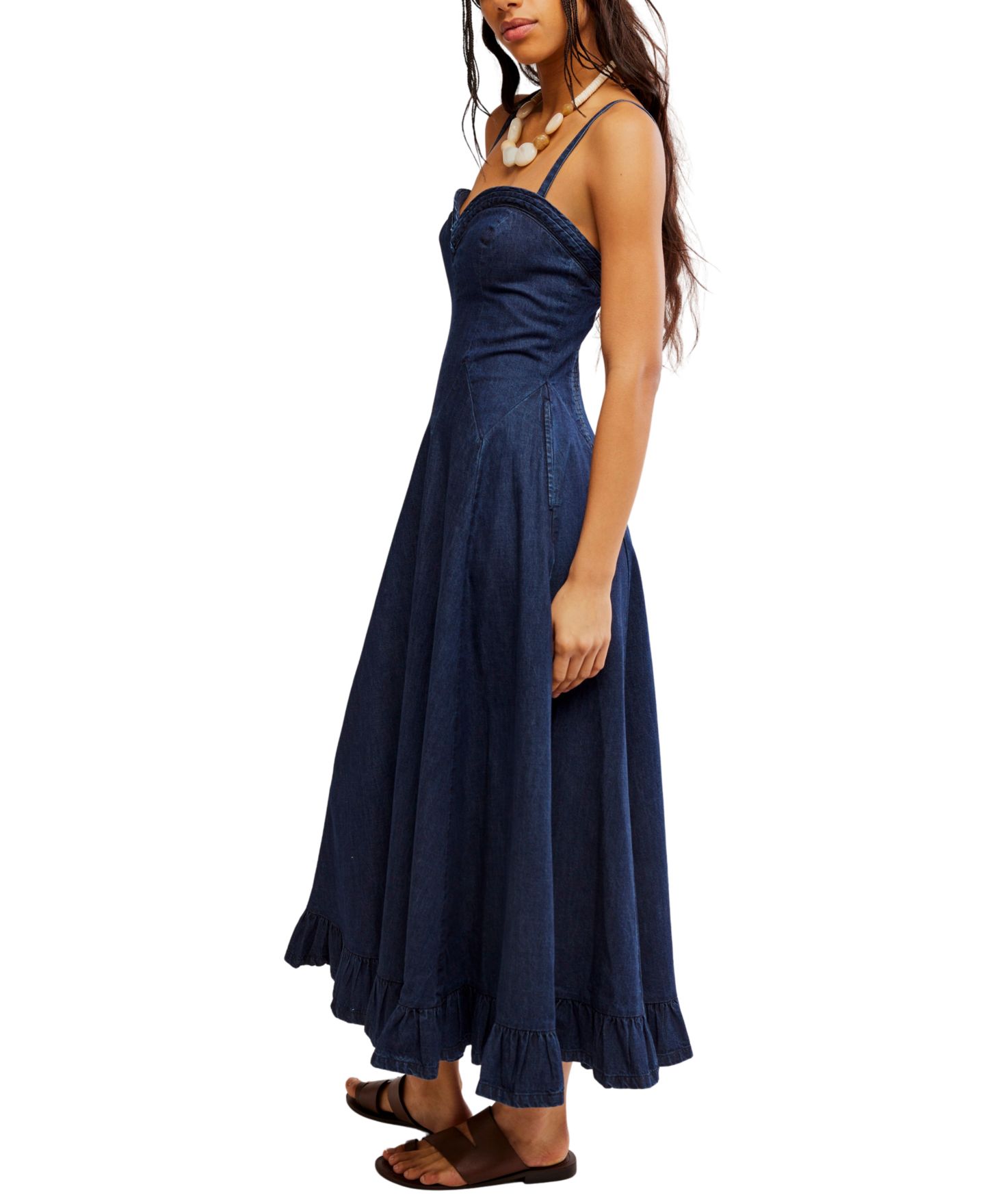 Женское платье миди Free People Another Season с вырезом сердечком, цвет: Rinse — фото 4