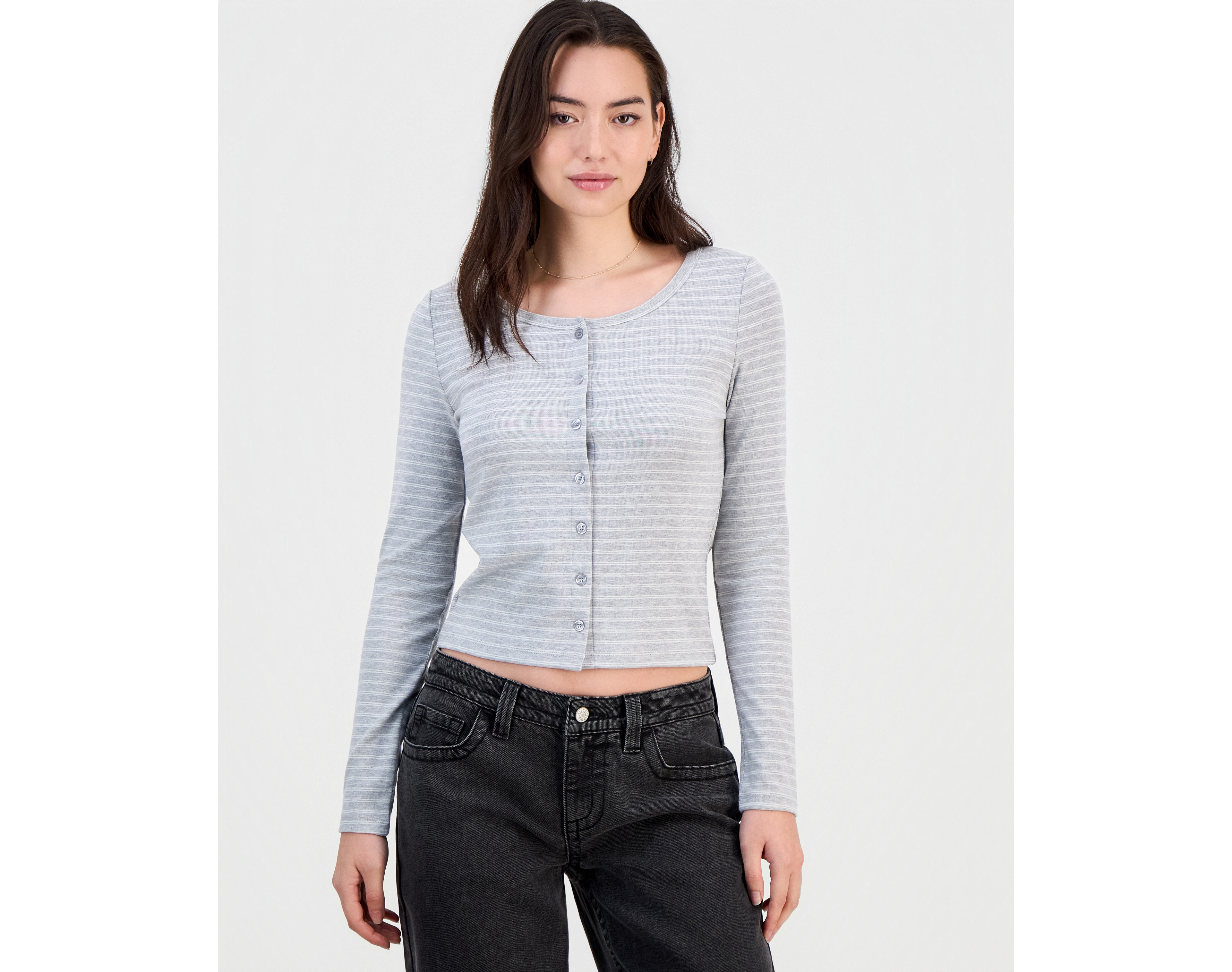 Hippie Rose Juniors' Button-Front Long-Sleeve Top