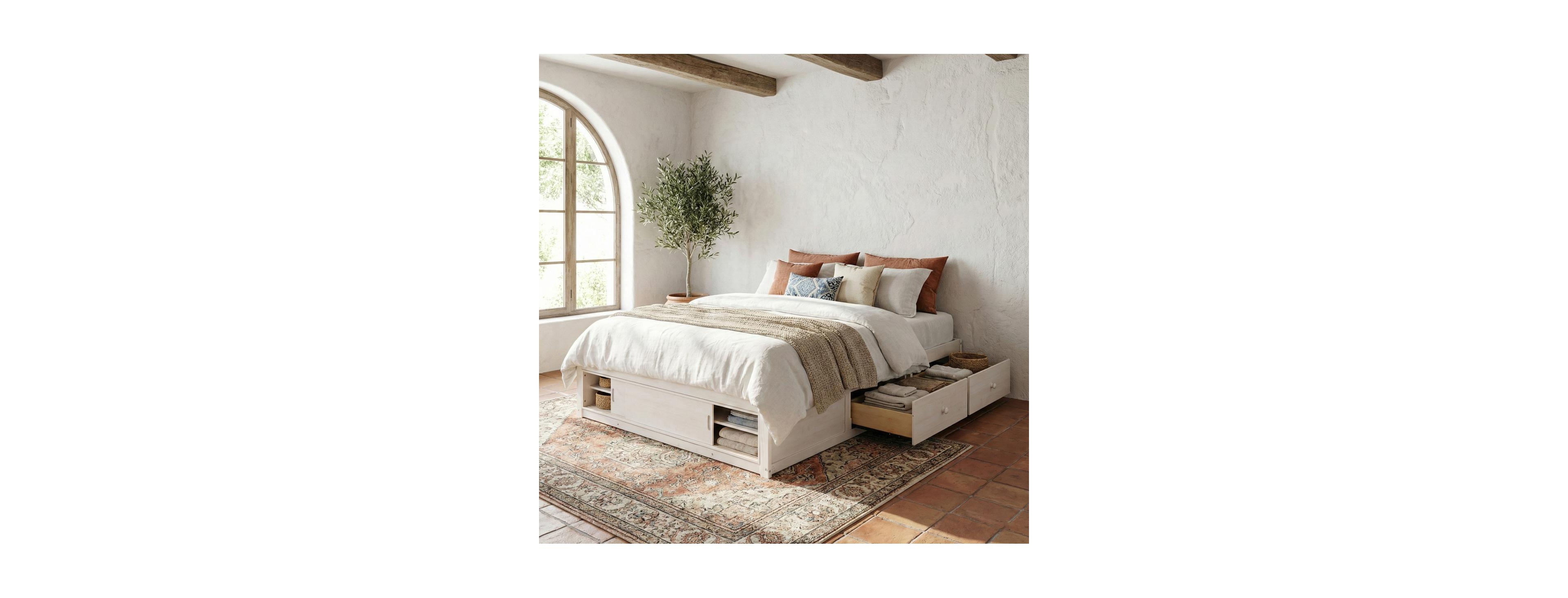 Streamdale Furniture Queen Platform Bed with 4 Drawers, Footboard Storage, No Headboard