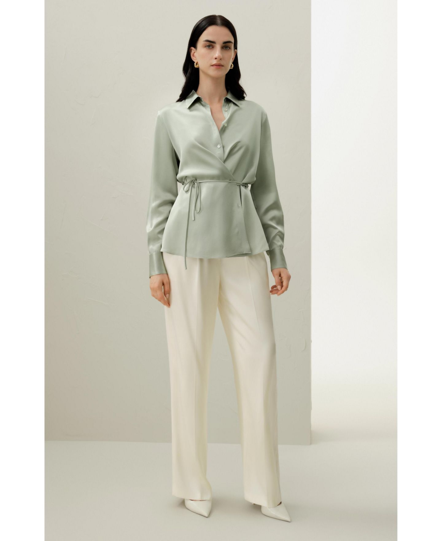 Женская рубашка LILYSILK Convertible Silk Charmeuse, цвет: Бледный бирюзовый — фото 5