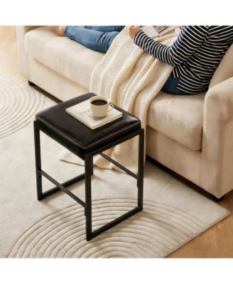 Mid-Century Counter Height Bar Stool, Waxy Leather Upholstery with Decorative Stitching for Kitchen Island, Home Bar and Dining Room