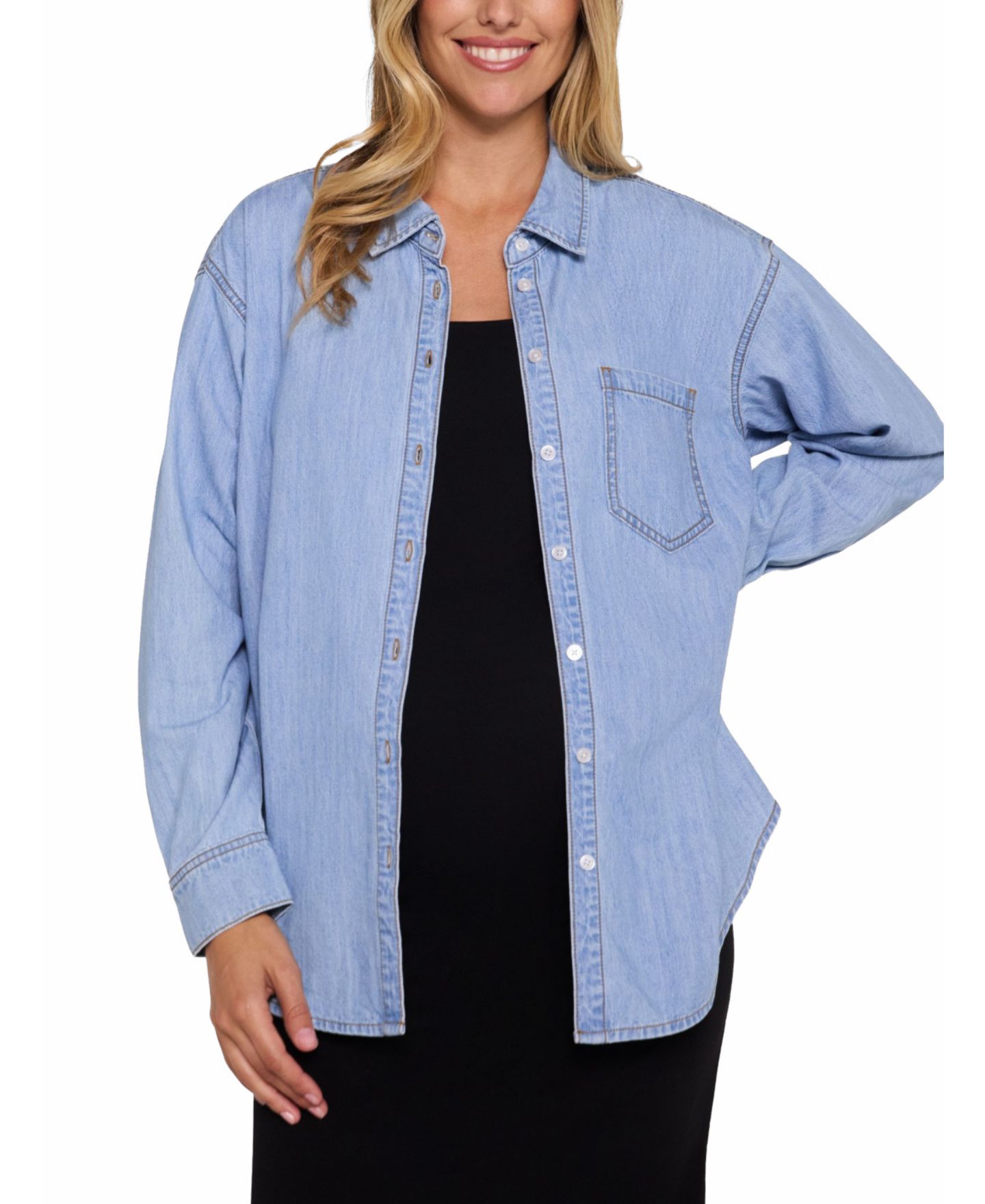Женская рубашка Motherhood Maternity Long Sleeve Button-Up Denim Shirt, цвет: Варёный — фото 3