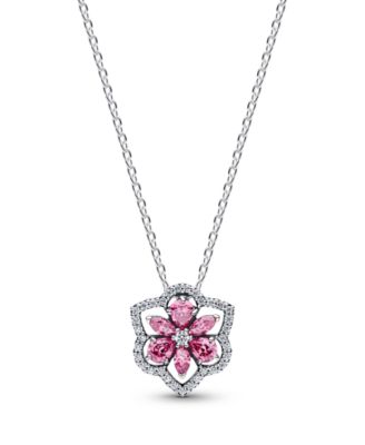 Herbarium Sparkling Pink Flower Pendant Necklace