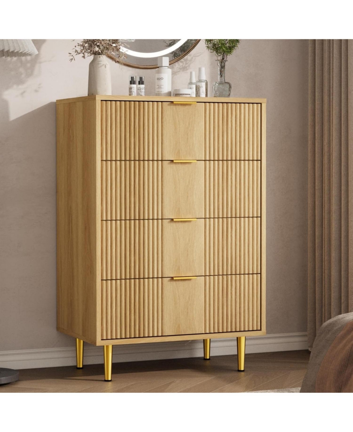 gaomon Fluted 4-Drawer Dresser, 36.9" Tall Modern Wooden Chest with Metal Handles for Bedroom, Living Room, Hallway