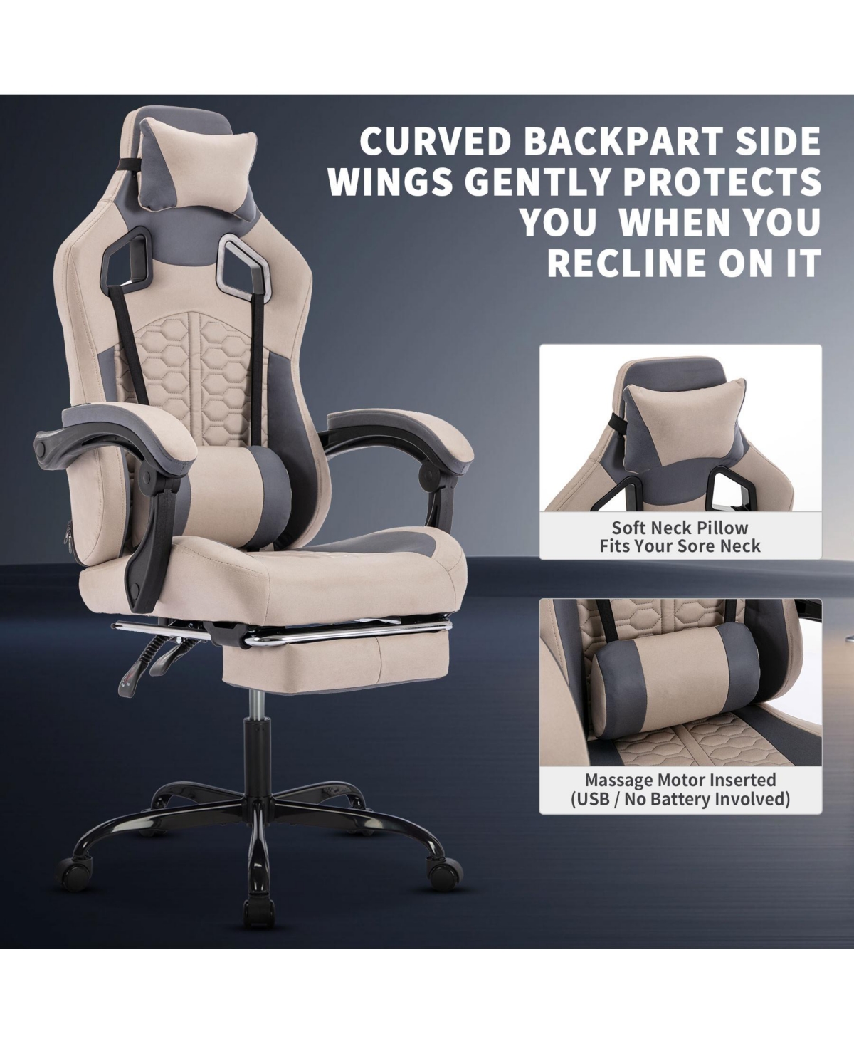 Flynama Massage Gaming Chair with Footrest,Pu Ergonomic Gamer Chair
