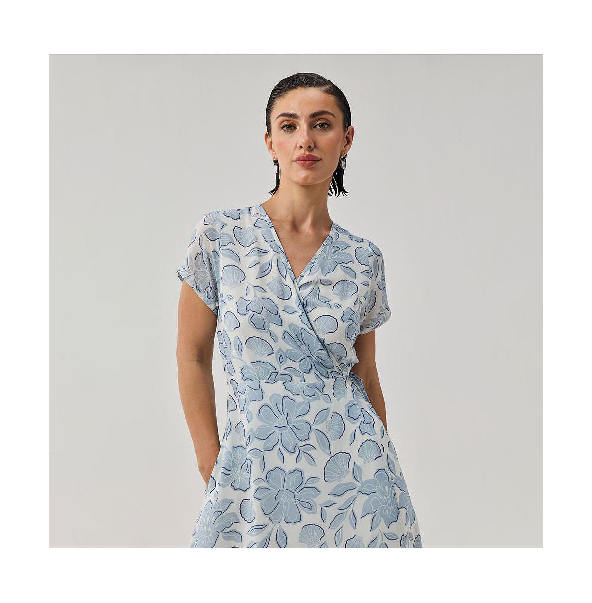 Reistor Women's Floral Print Tie Waist Wrap Maxi Dress view 5 — MAYCSS fashion products