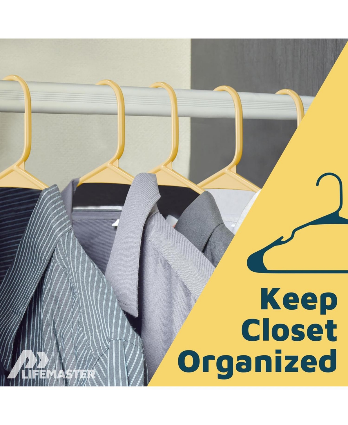 Lifemaster heavy-duty plastic hangers for clothes, dresses & coats non-slip grooves, space-saving design