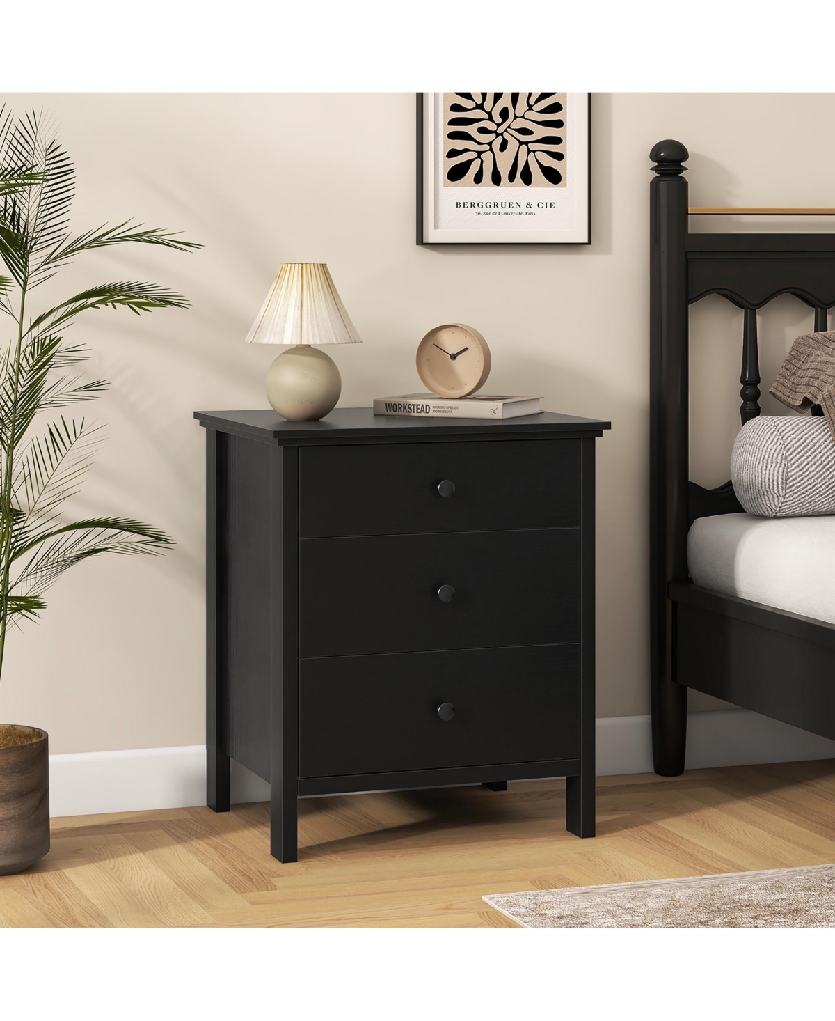 Gymax Nightstand 3 Drawer for Bedroom Compact Storage Chest Modern Sofa Side