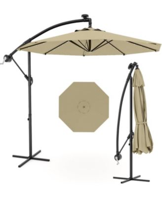 10 FT Offset Patio Umbrella with Solar LED Lights, Cantilever Outdoor Umbrella with Infinite Tilt and Cross Base, 32 LED Lights UV Protection Shade