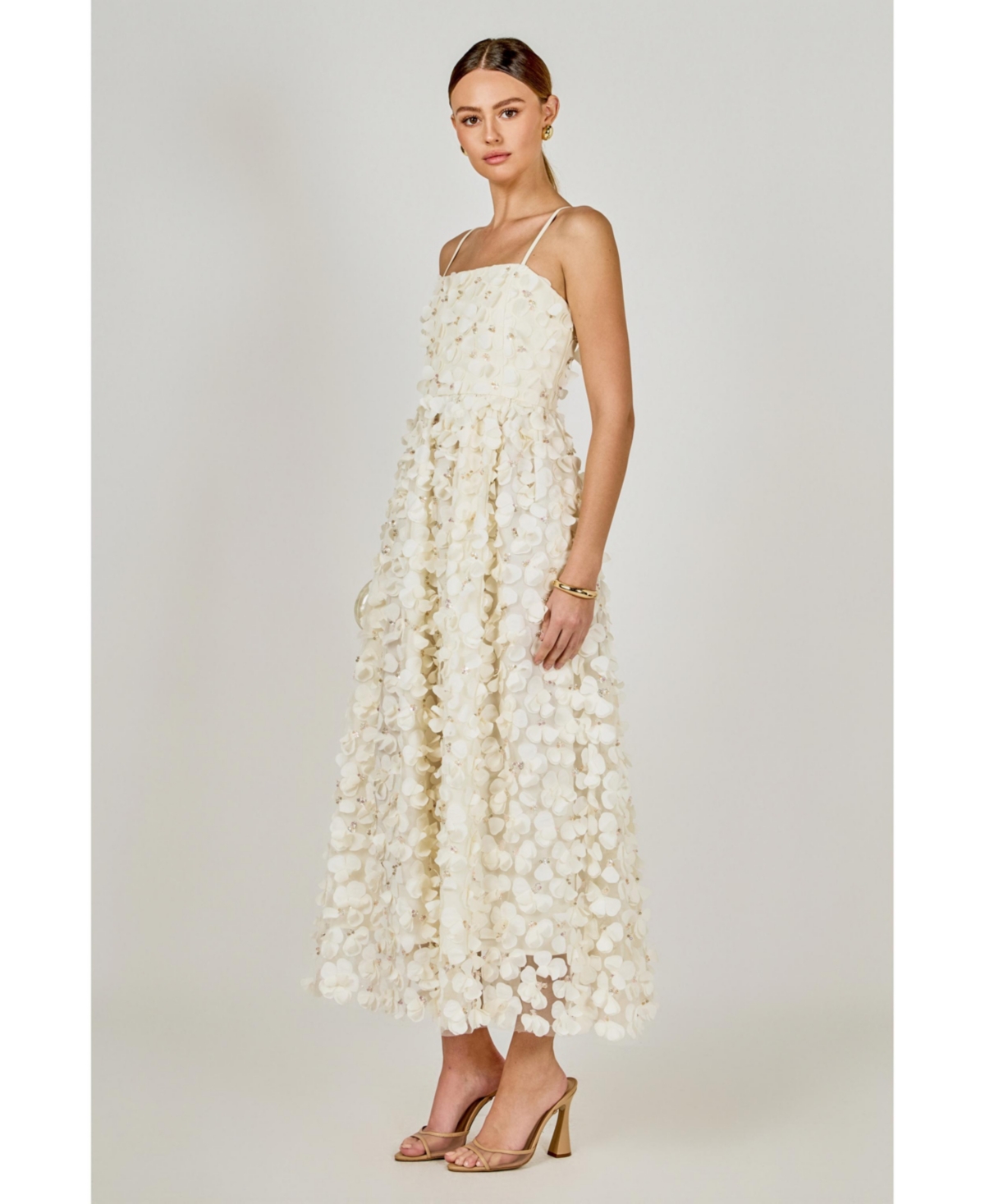 endless rose Women's 3D Floral Sleeveless Midi Dress