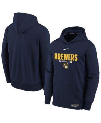 Big Boys and Girls Navy Milwaukee Brewers Authentic Collection Therma-FIT Hoodie