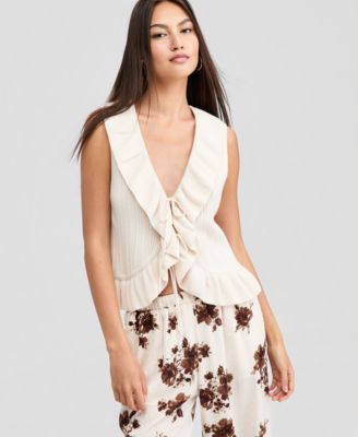 Women's Ruffled Tie-Front Top