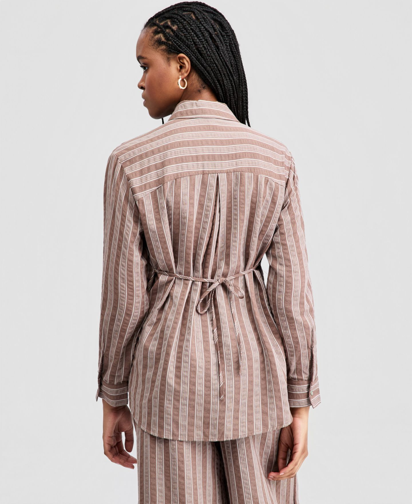Женская рубашка And Now This Petite Oversized Stripe Collared, цвет: Коричневый полосатый — фото 4