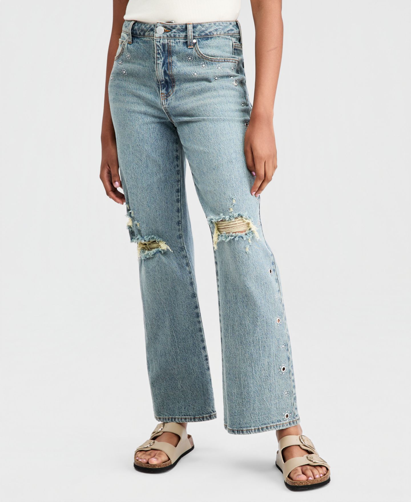 Женские джинсы And Now This Petite High-Rise Distressed Embellished Straight-Leg, цвет: Zelda — фото 2