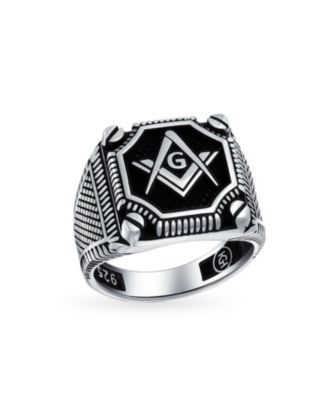 Large Compass Freemason Masonic Signet Ring Solid .925 Sterling