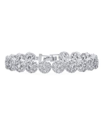 Formal Statement Cubic Zirconia Pave CZ Floral Circlets Rose Flower Motif Tennis Bracelet
