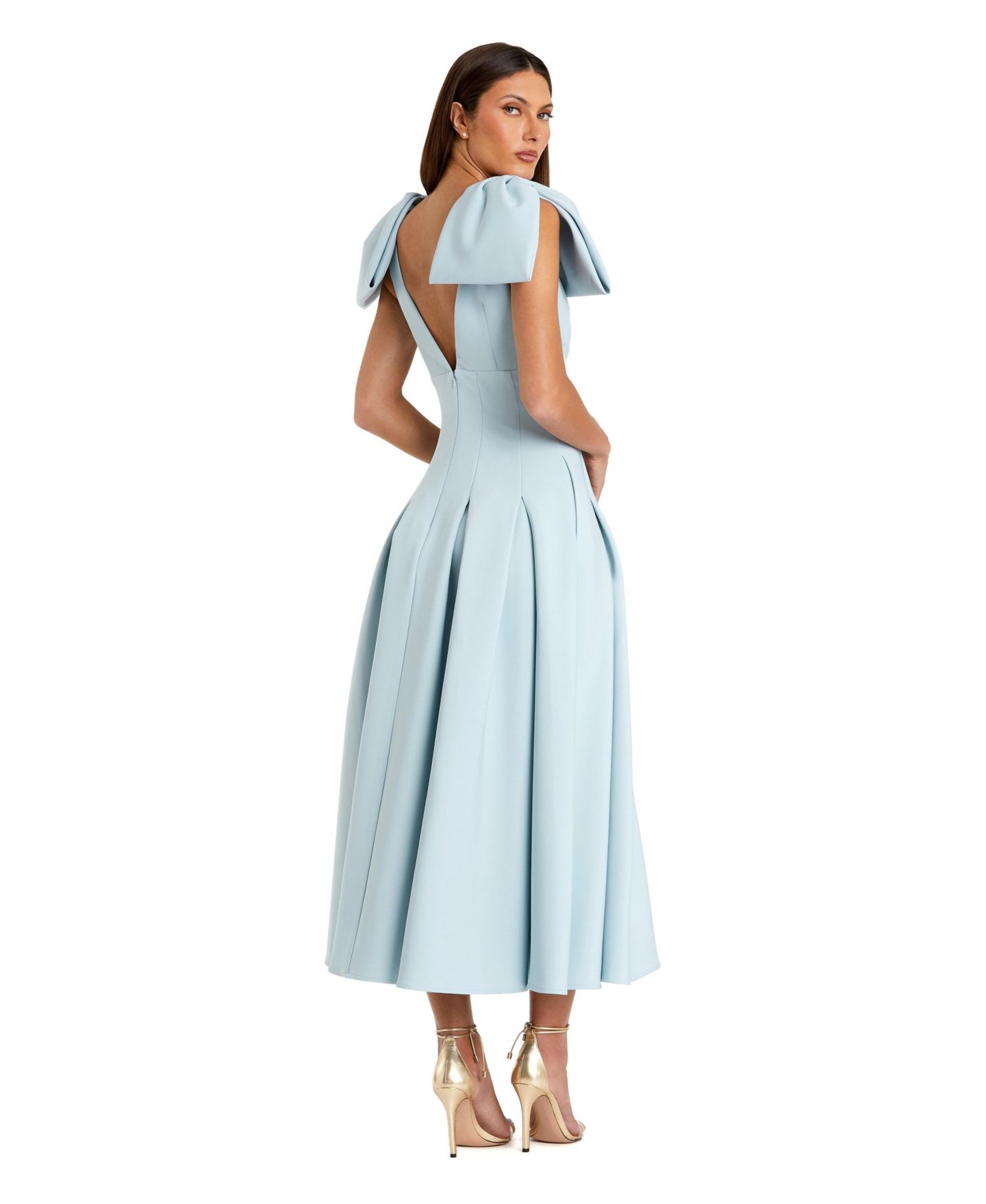 Женское платье Mac Duggal Crepe A Line Midi With Bow Straps, цвет: Ледяной синий — фото 3