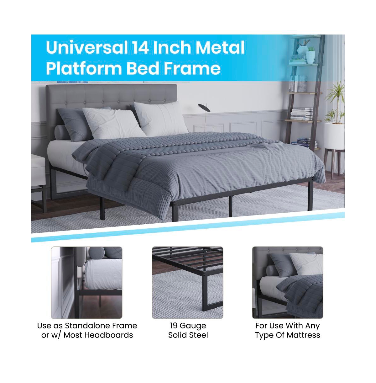 Emma+Oliver 14" Metal Platform Bed With Steel Slat Support And 12.5" Of Underbed Storage - No Box Spring Or Foundation Required