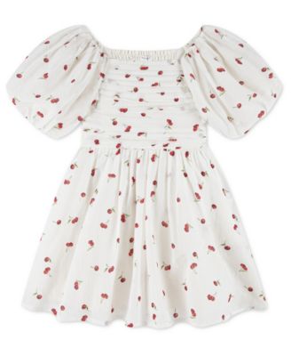 abercrombie kids Girls Emerson Gauze Puff Sleeve Dress - WhiteCherry 55$