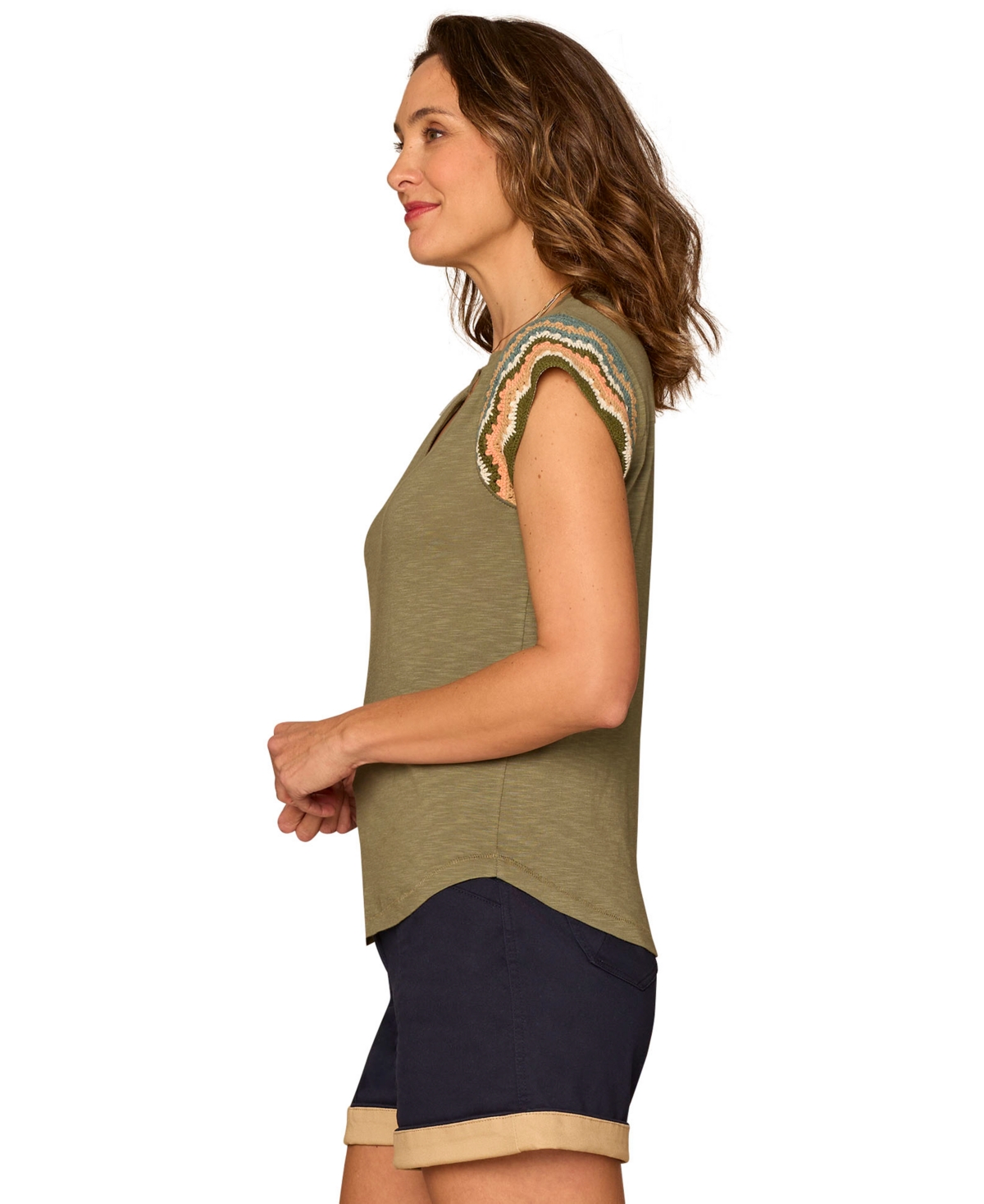 Democracy Women's Notched V-Neck Short-Sleeve Top