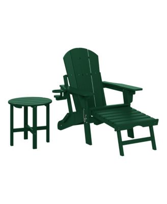 2-Piece Outdoor Folding Adjustable Adirondack Chair with Cup Holder and Hideaway Ottoman and 18" Side Table