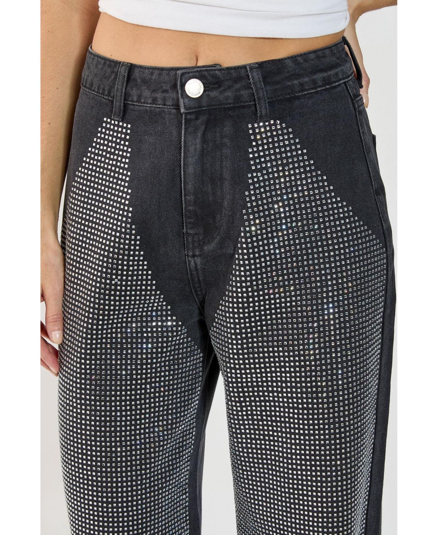 Женские джинсы Nasty Gal Diamante Denim Chap, цвет: Потёртый чёрный — фото 3