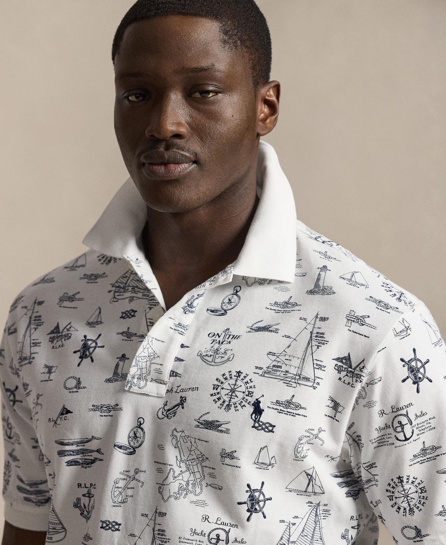 Мужское поло Polo Ralph Lauren Big & Tall Short-Sleeve Nautical Print Mesh Polo Shirt, цвет: Белый — фото 3