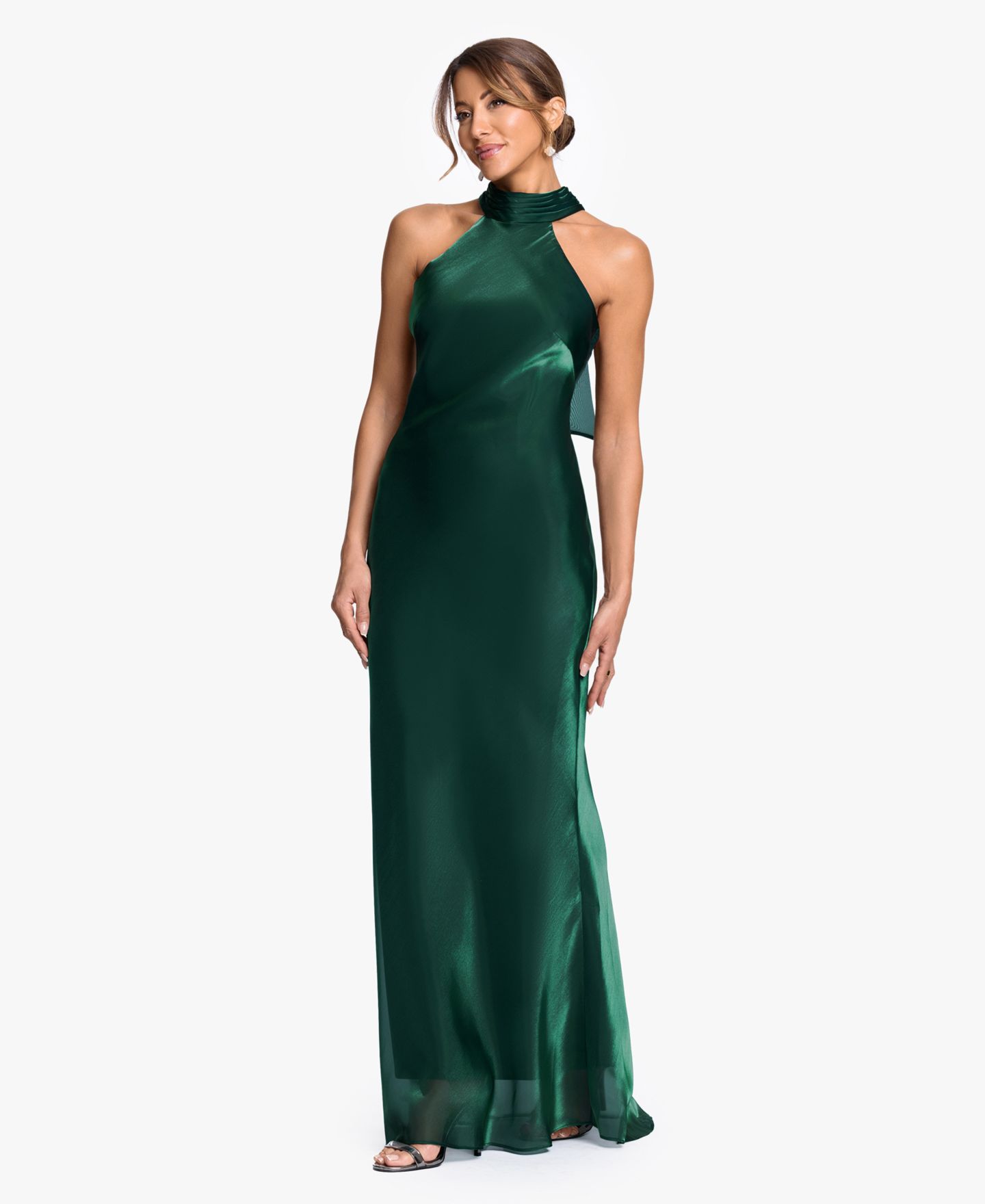 Женские платья XSCAPE Halter Neck Metallic Organza Ball Gown, цвет: Тёмно-зелёный — фото 2