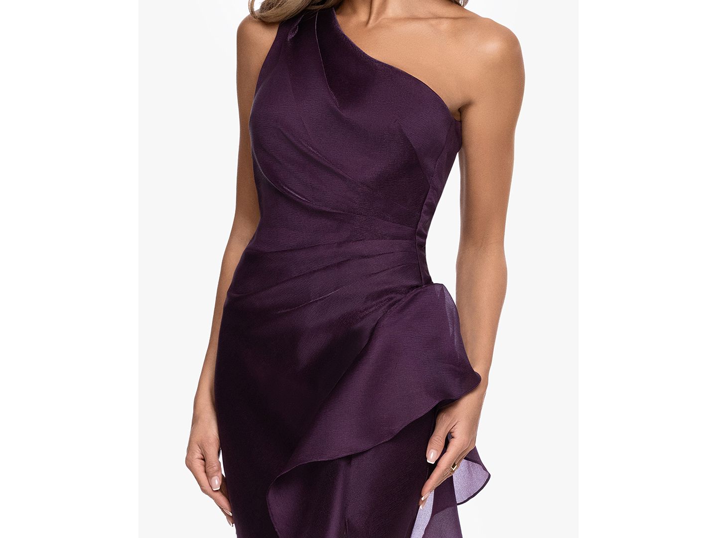 Женское платье XSCAPE One-Shoulder Ruffle Detail Ball Gown, цвет: Сливовый — фото 2